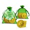 12 Pack St. Patrick's Day Green Organza Bag Favors Filled With Chocolate Gold Foiled Coins For Gifts, Giveaways, Dessert Tables & More - Watercolor Clovers